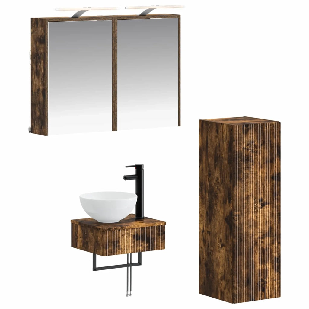 Set di Armadi da Bagno 4 pz Rovere Fumo Legno ingegnerizzato 3407371