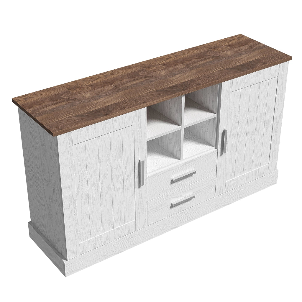 Credenza 2 Ante 2 Cassetti ¨C MINIMAL ¨C Bianco e Marrone Effetto Legno 140x40x79,5 cm