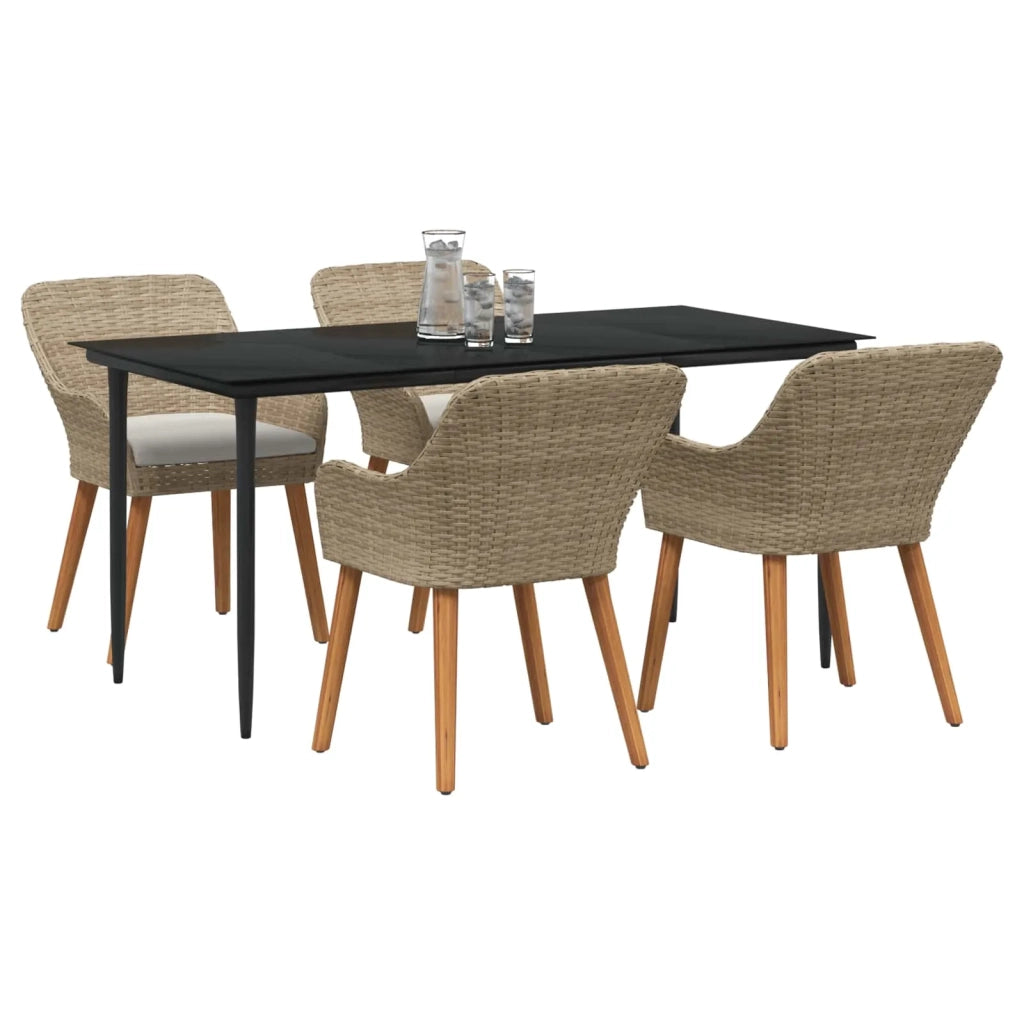 Set da Pranzo per Giardino con cuscino 5 pcs Beige polyrattan 3261694