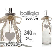 Trade Shop - Bottiglia Con Dosatore Olio / Aceto In Vetro Decoro Cuore 23 Cm 340 Ml 740909 -