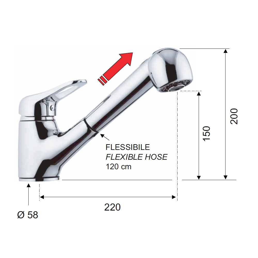 Rubinetto per lavello con doccia estraibile a getto variabile - serie kiss