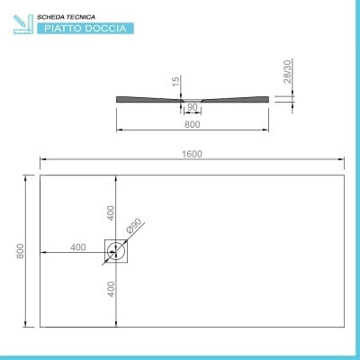 Piatto doccia resina 80x160 antracite pietra filo pavimento ultra slim  Loren