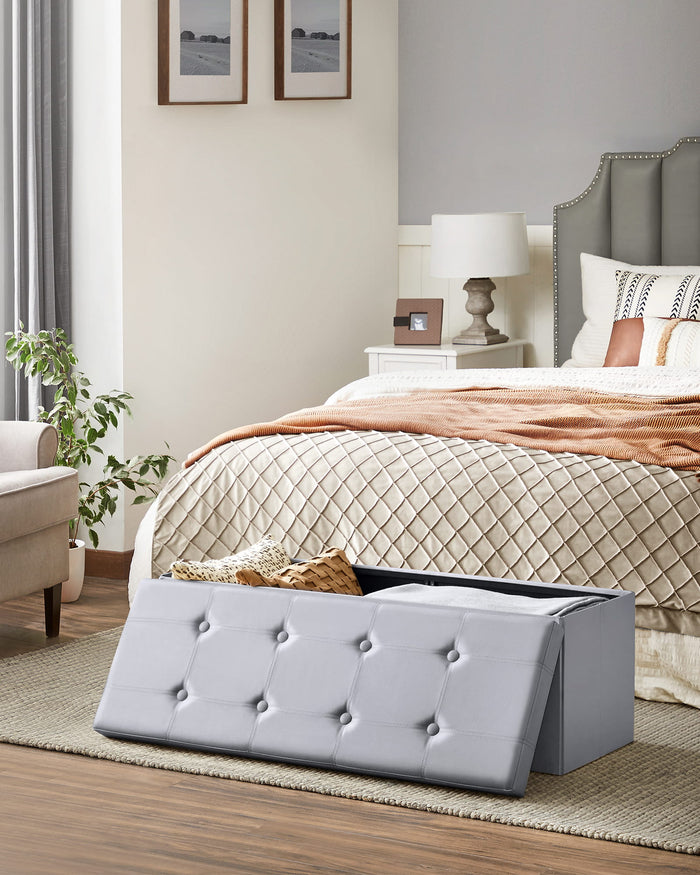 Valora POUF Pouf contenitore grigio chiaro in MDF per camera da letto