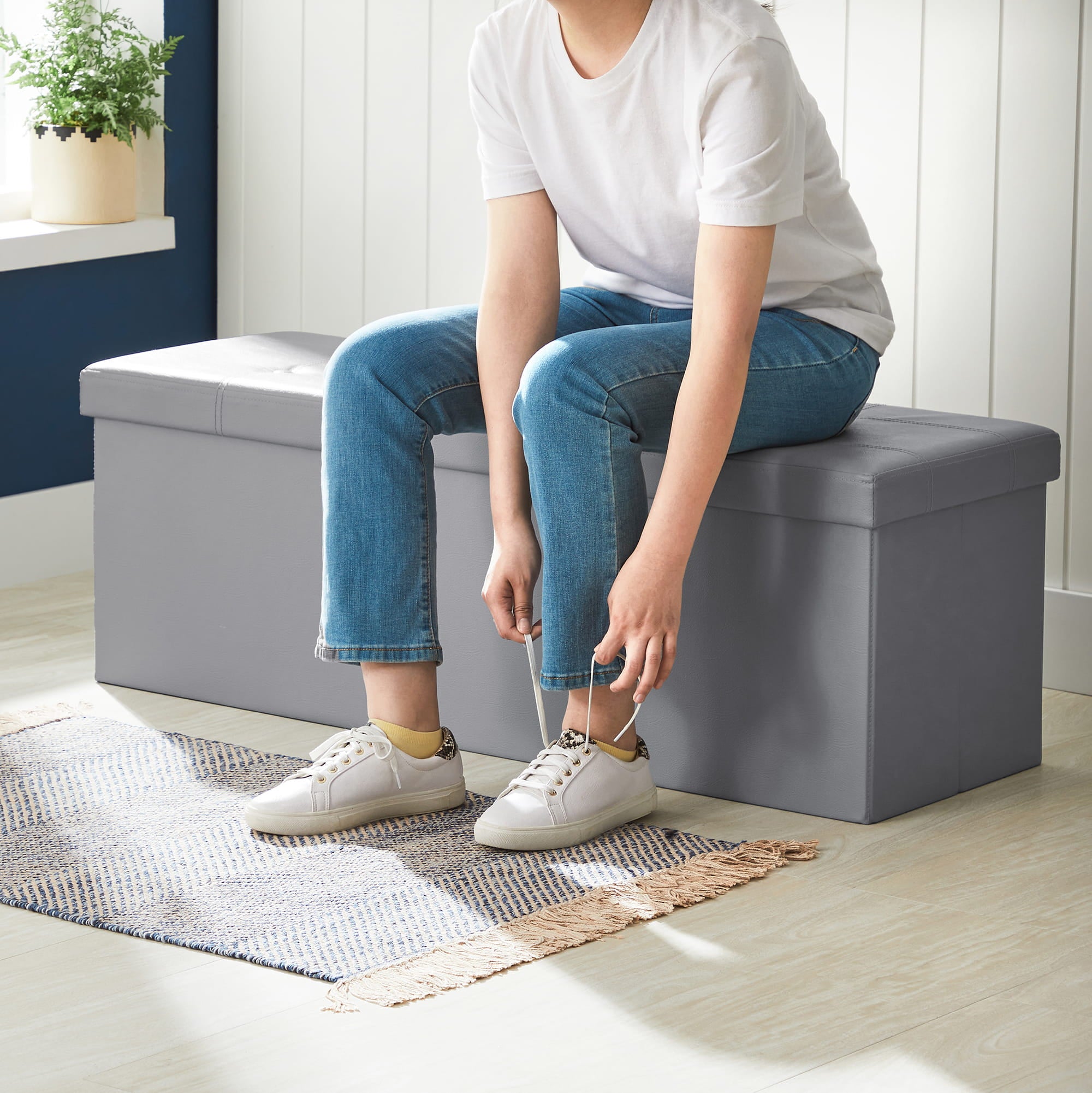 Valora POUF Pouf contenitore grigio chiaro in MDF per camera da letto