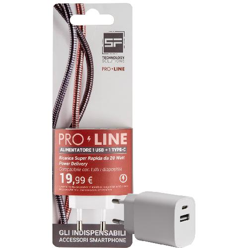 ALIMENTATORE SMARTPHONE USB+TYPE C 20W BIANCO PROLINE (SF223)