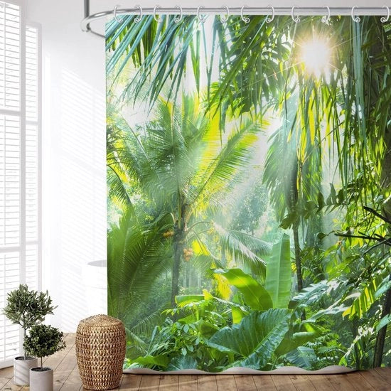 Douchegordijn 180x200 cm - Acquaproteggiato - Lavabile - Antimuffa - Tessuto di Bosco naturale - Design unico - Decorazione per la stanza da bagno