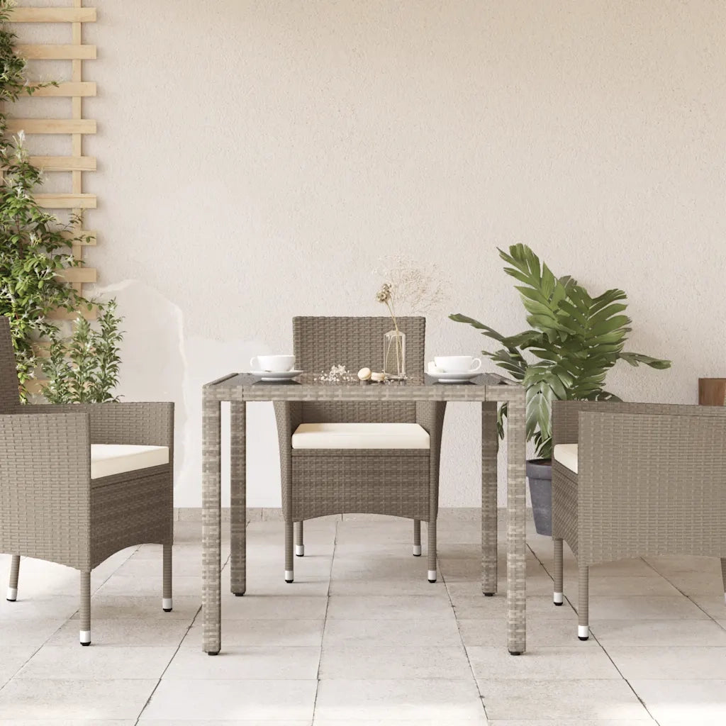 Tavolo Giardino Piano Vetro Grigio Chiaro 90x90x75cm Polyrattan 368122