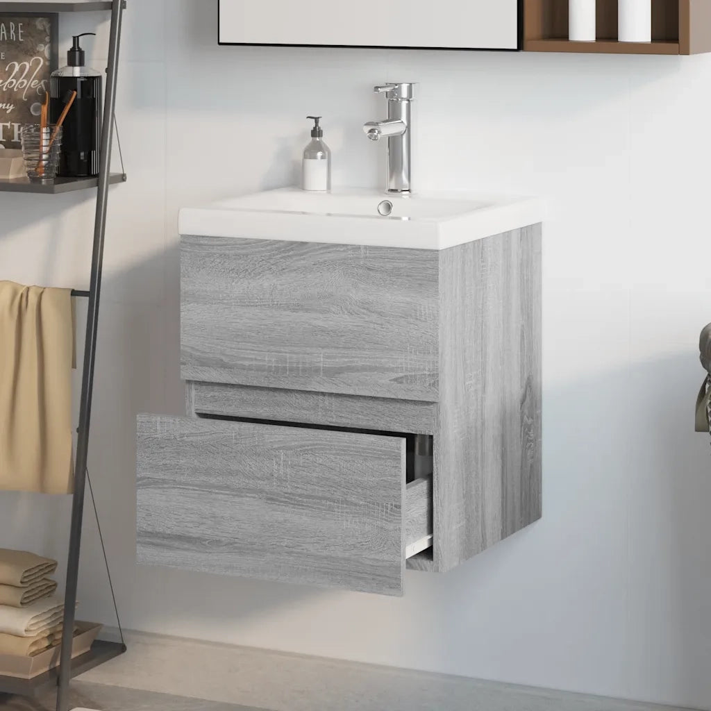 Mobile Bagno e Lavabo | Armadio Lavabo Integrato Grigio Sonoma Legno Multistrato