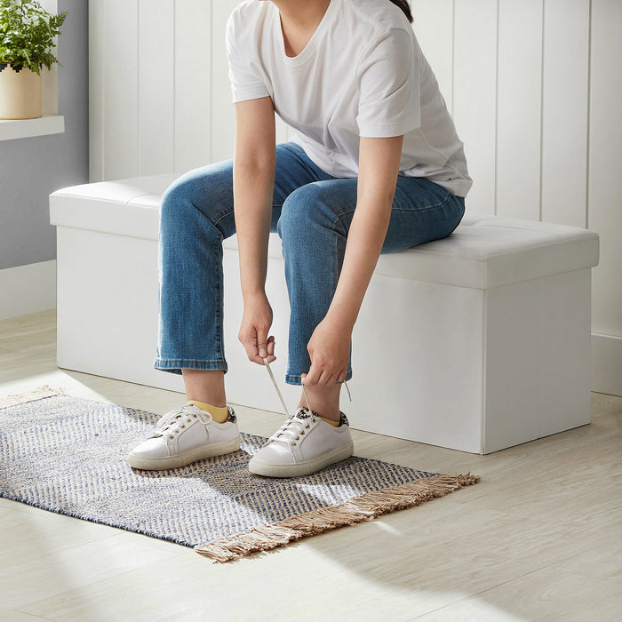 Valora PUFA Pouf Organizer Bianco MDF Seduta Contenitore