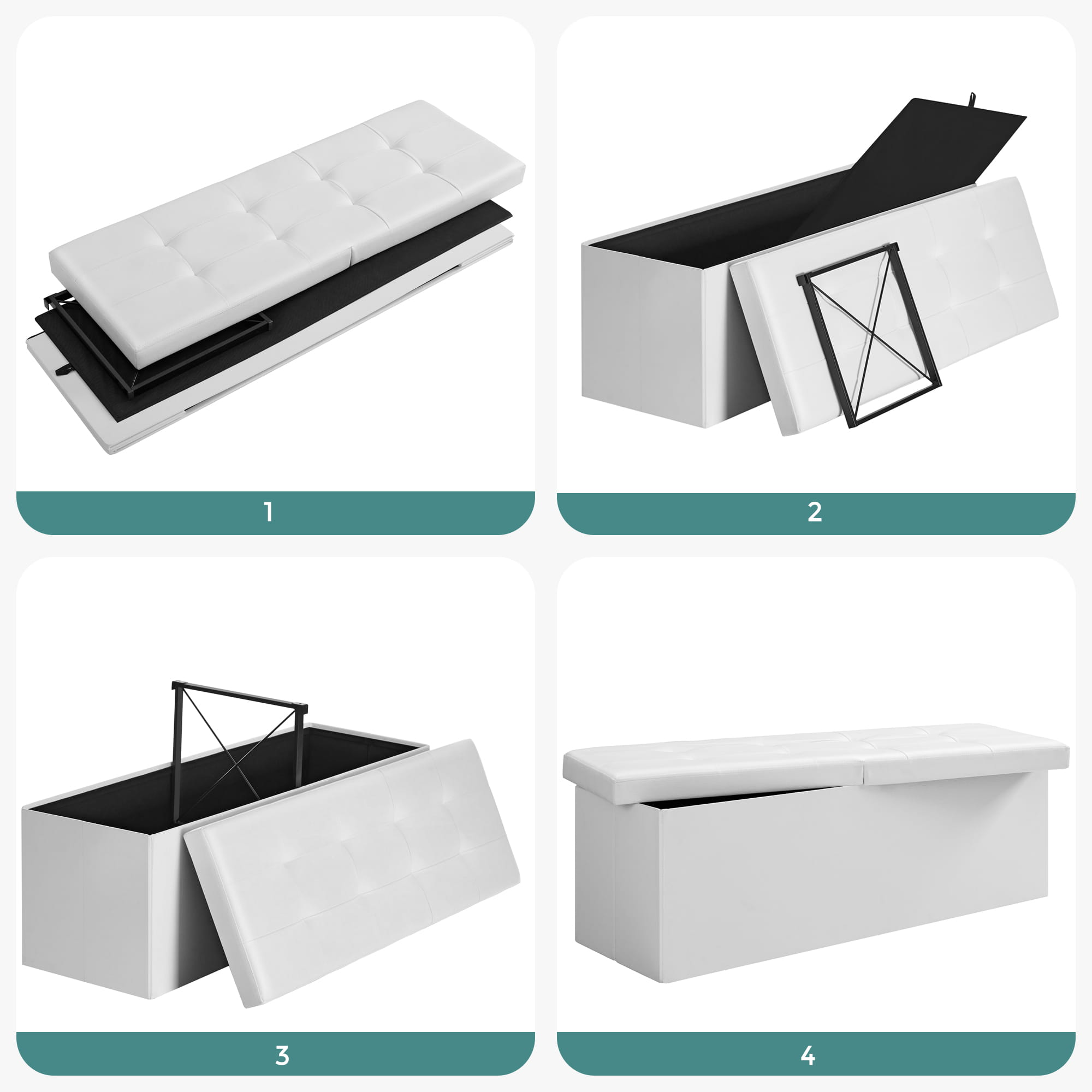 Valora PUFA Pouf Organizer Bianco MDF Seduta Contenitore