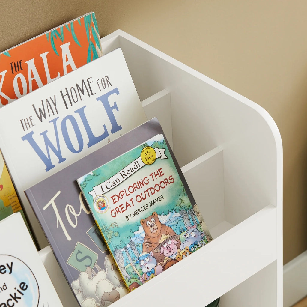Libreria Per Bambini Scaffale Con 2 Scatole In Tessuto Organizzatore Di Giocattoli Bianco 60x34x80cm KMB79-W SoBuy