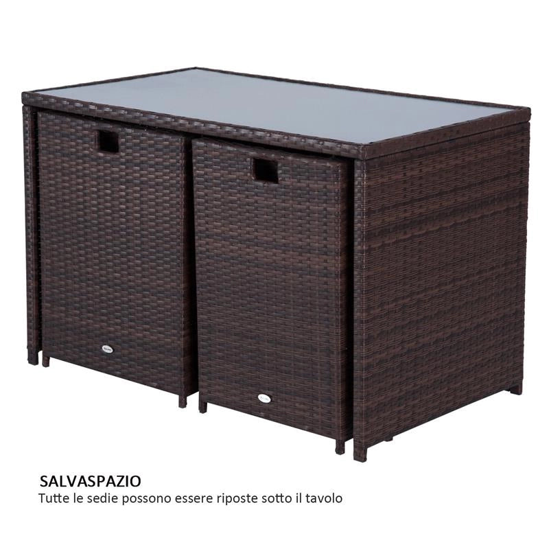 SET MOBILI DA GIARDINO IN RATTAN 5PZ TAVOLO PRANZO 4 SEDIE CON CUSCINI