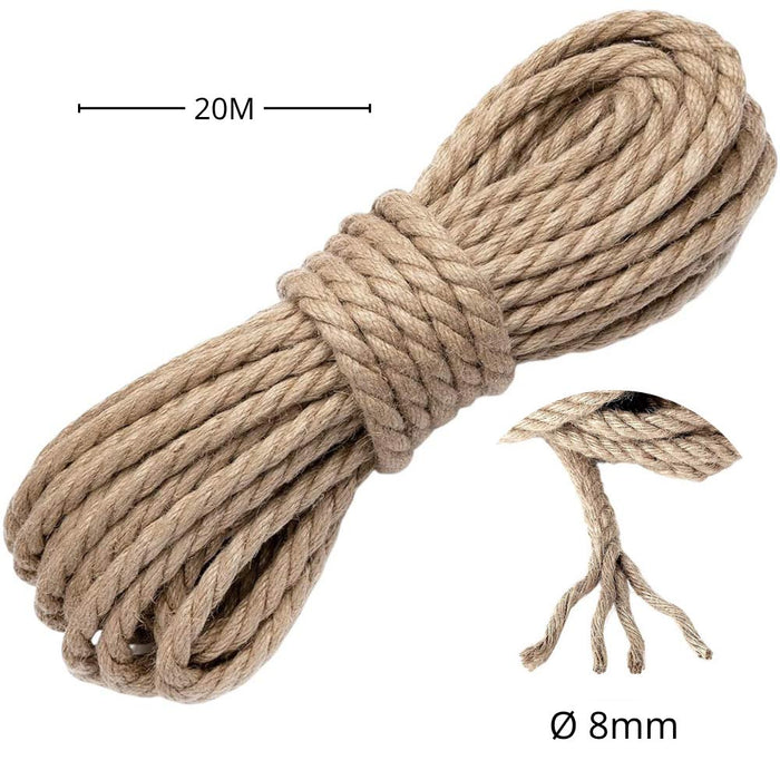 Corda di juta 8 mm x 20 m fune, spago di canapa naturale fai da te, giardino
