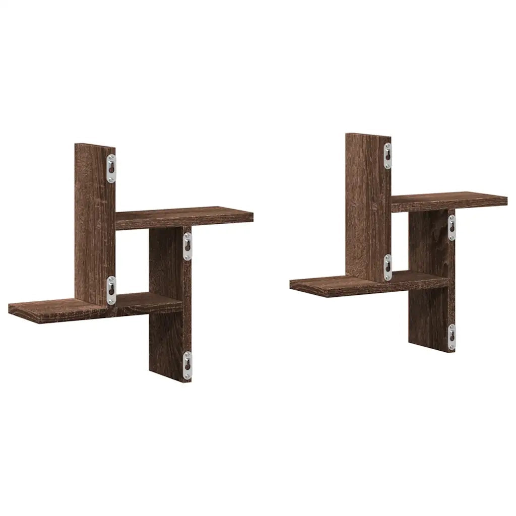 2 pz Mensole da Parete | Scaffali a Parete | Ripiano a parete Rovere Marrone 38x12x38 cm in Truciolato