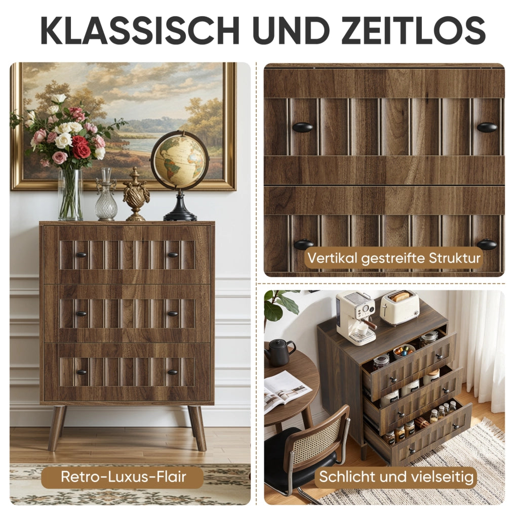 Cassettiera in MDF color noce con 3 cassetti