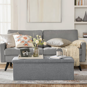 Pouf contenitore Valora PUFA in MDF grigio chiaro, tessuto effetto lino LSF077G05V1