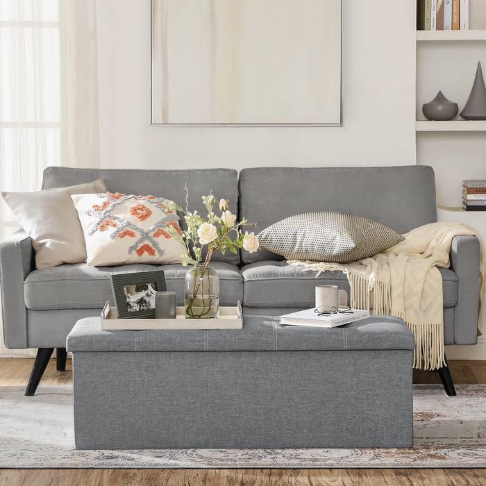 Pouf contenitore Valora PUFA in MDF grigio chiaro, tessuto effetto lino LSF077G05V1