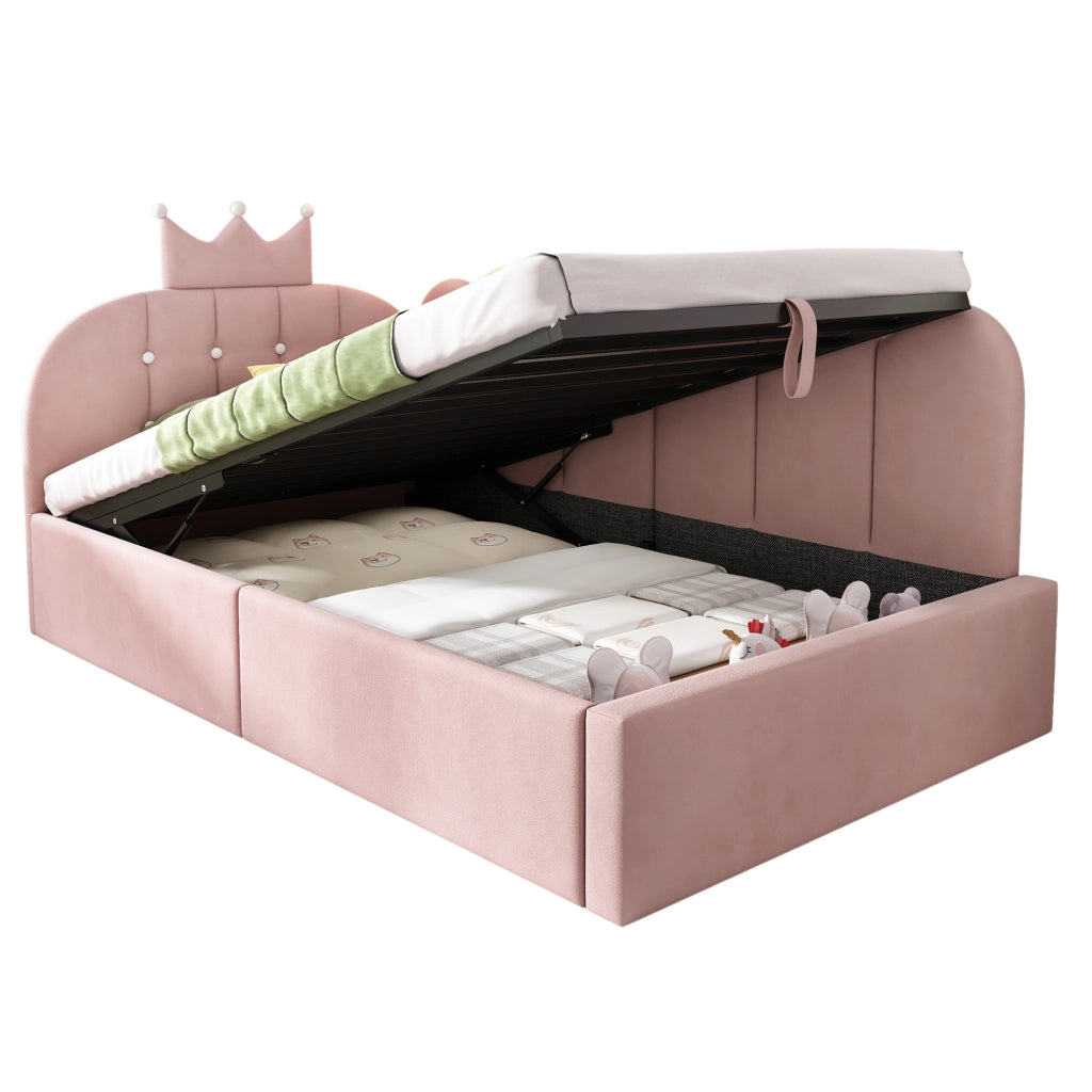Letto daybed 90x200 cm in velluto rosa con contenitore idraulico