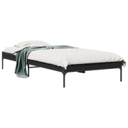 Letto singolo | Letto per adulti | Giroletto Nero 100x200 cm in Legno Multistrato e Metallo