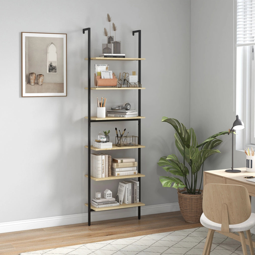 Libreria a scala murale 6 ripiani stile industriale ¨C Minimal ¨C nero acciaio 60x30x206 cm