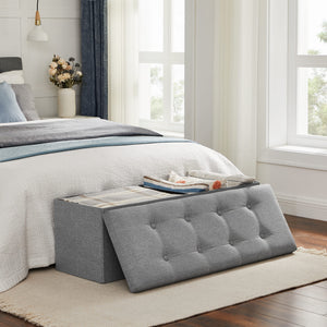 Pouf contenitore Valora PUFA in MDF grigio chiaro, tessuto effetto lino LSF077G05V1