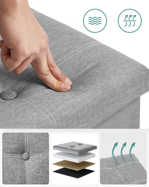 Pouf contenitore Valora PUFA in MDF grigio chiaro, tessuto effetto lino LSF077G05V1