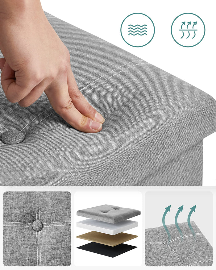 Pouf contenitore Valora PUFA in MDF grigio chiaro, tessuto effetto lino LSF077G05V1