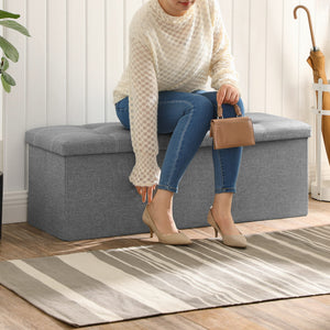 Pouf contenitore Valora PUFA in MDF grigio chiaro, tessuto effetto lino LSF077G05V1