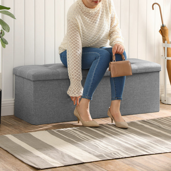 Pouf contenitore Valora PUFA in MDF grigio chiaro, tessuto effetto lino LSF077G05V1