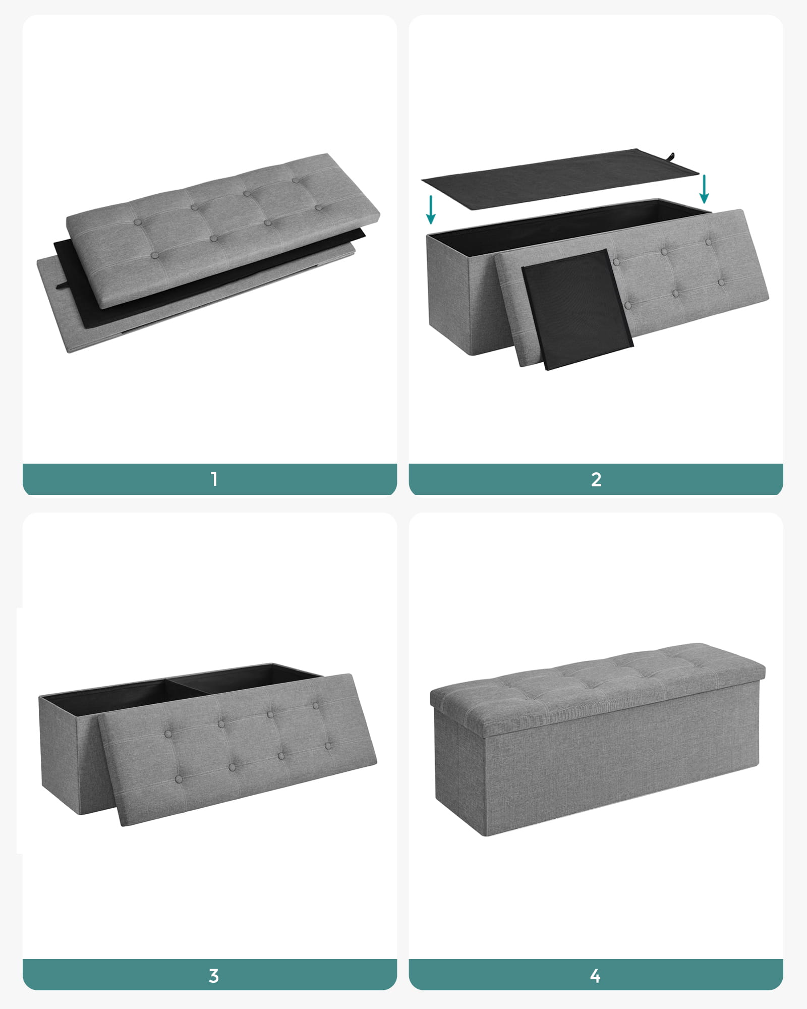 Pouf contenitore Valora PUFA in MDF grigio chiaro, tessuto effetto lino LSF077G05V1