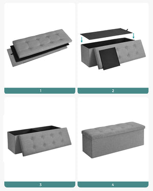 Pouf contenitore Valora PUFA in MDF grigio chiaro, tessuto effetto lino LSF077G05V1