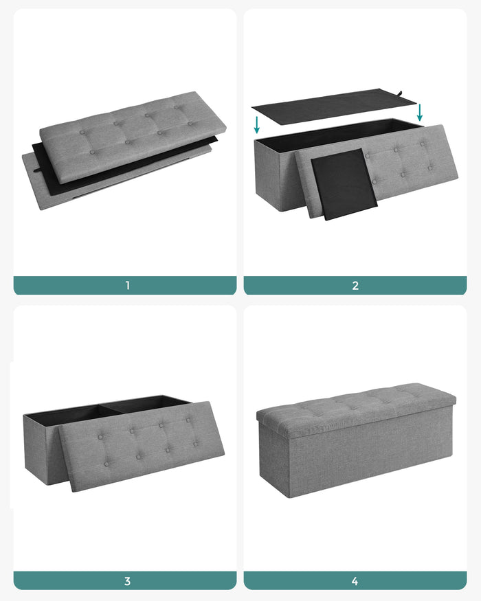 Pouf contenitore Valora PUFA in MDF grigio chiaro, tessuto effetto lino LSF077G05V1