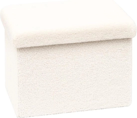 Cuscino di stoccaggio pieghevole - con spazio di stoccaggio - in velluto - bianco - 42 x 32 x 32 cm