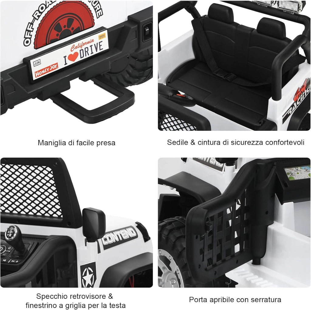 12V Auto Elettrica per Bambini, Macchina per Bambini con Telecomando, 3 Velocità, con Luci Musica MP3 e Radio, Veicolo Elettrico per Bambini 3+ Anni (Bianco)