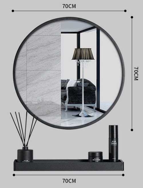 SPECCHIO Valora CON MENSOLA 70CM Nero Rotondo Stile Loft