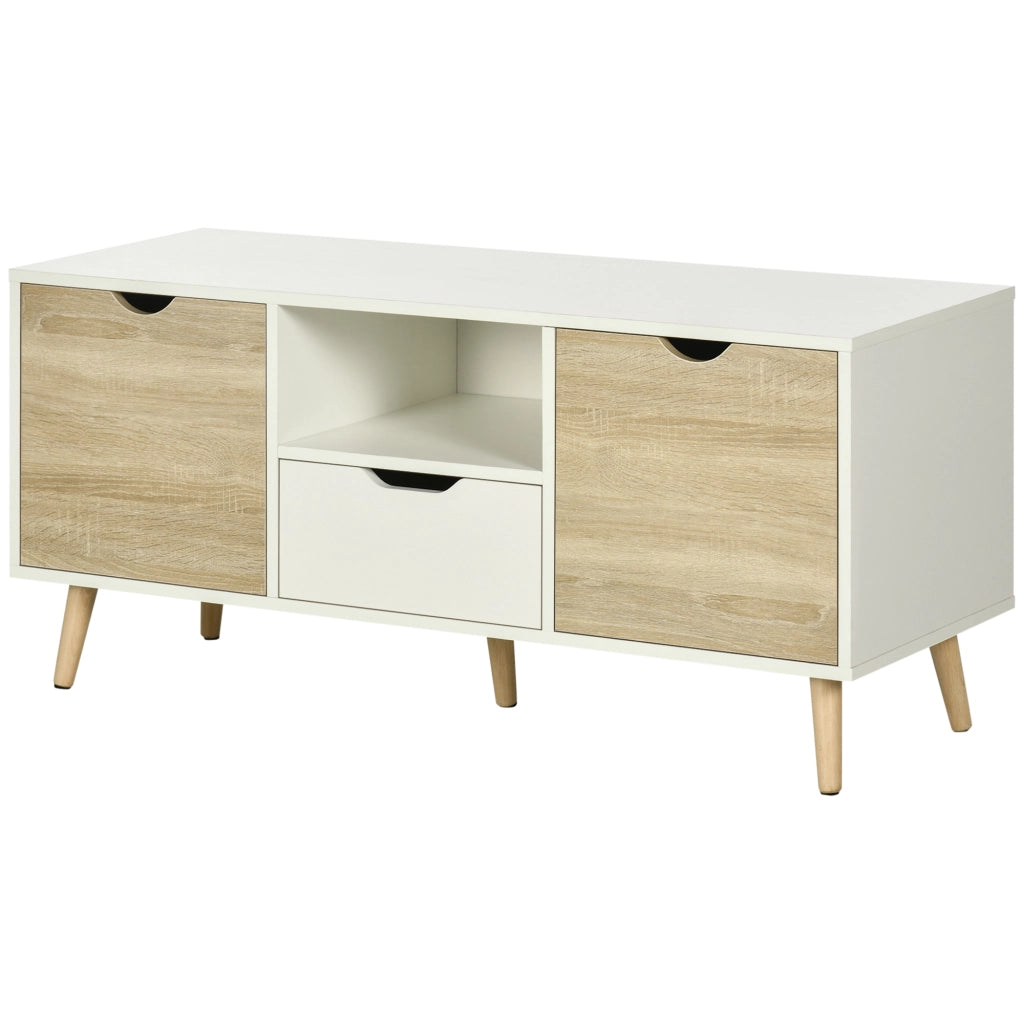 Mobile TV Moderno in Truciolato con Cassetti e Ripiani Aperti ¨C zephmum ¨C Bianco e Legno 110x40x50 cm