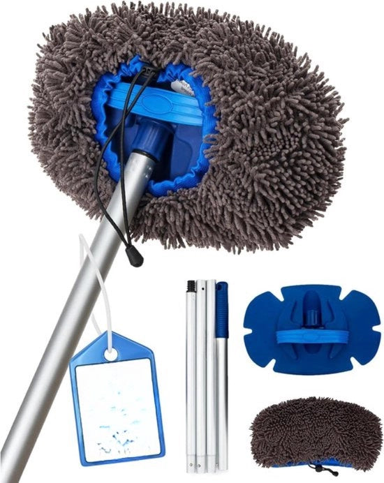 Set di asciugamani per auto da 21x28cm (700 GSM) - Incl. Manubrio telescopico & cappuccio girevole 180° - Asciugamano assorbente copertura - Auto moto - Asciugamano per auto con lunga maniglia Manubrio telescopico asciugamano per auto