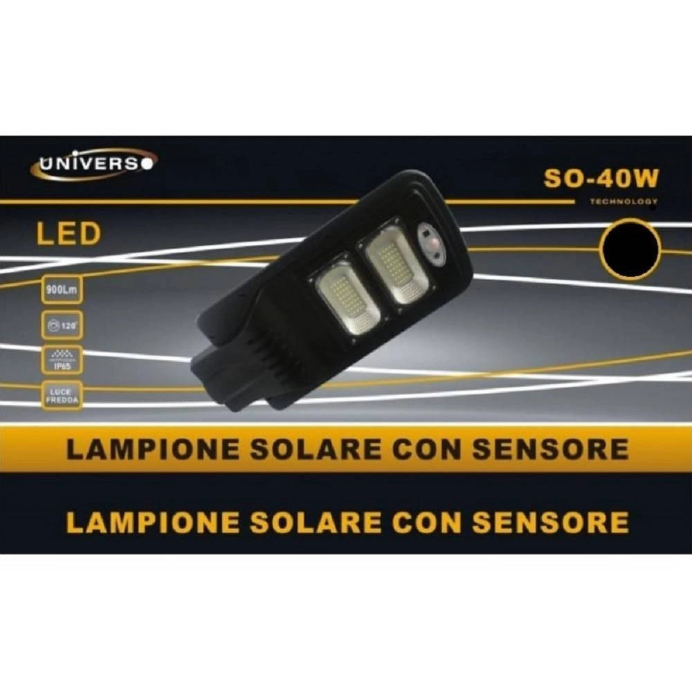 Trade Shop - Lampione Solare Faro Led 40w Luce Fredda 6500k Pannello Integrato Ip65 So-40w-ss -