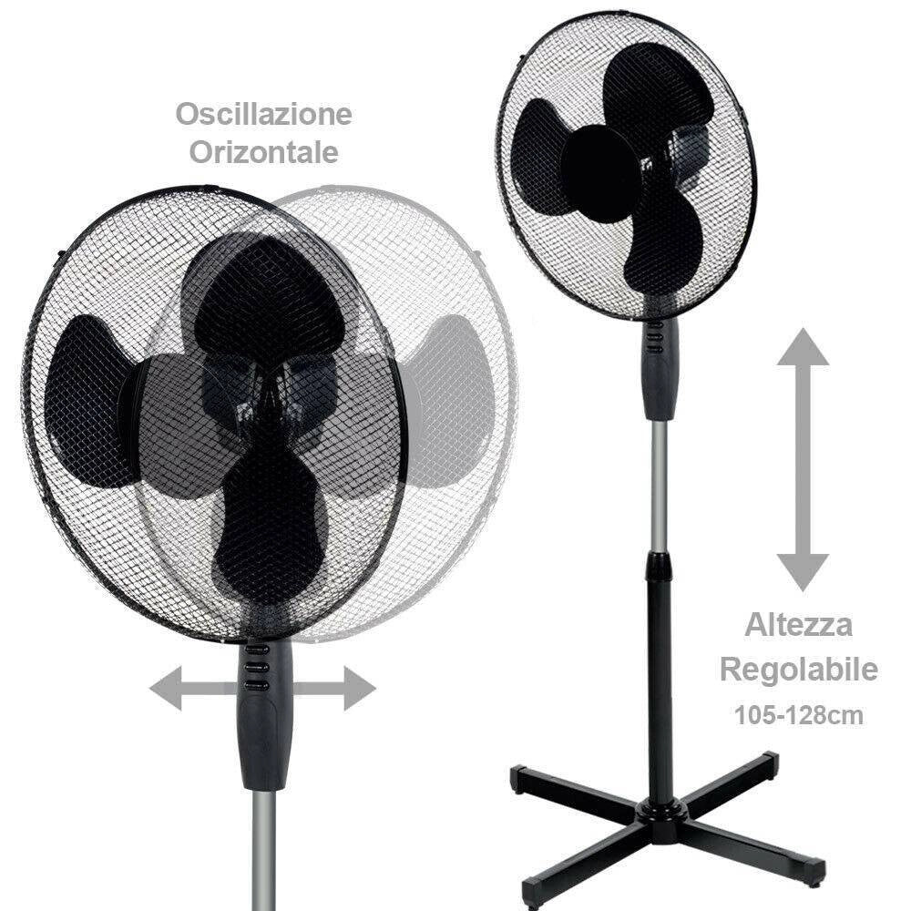 Trade Shop - Ventilatore A Colonna Piantana 45w Pale 40cm 3 Velocità Altezza Regolabile Nero -