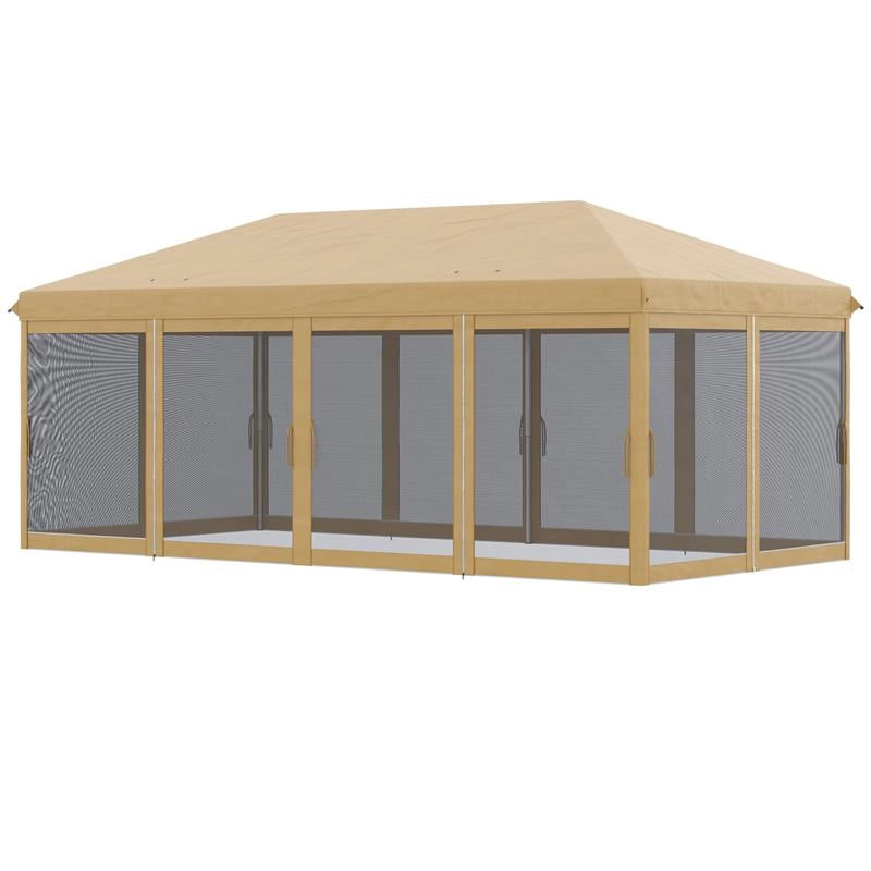 GAZEBO DA GIARDINO 6X3M PIEGHEVOLE CON ZANZARIERA, ALTEZZA REGOLABILE E BORSA DI TRASPORTO, BEIGE