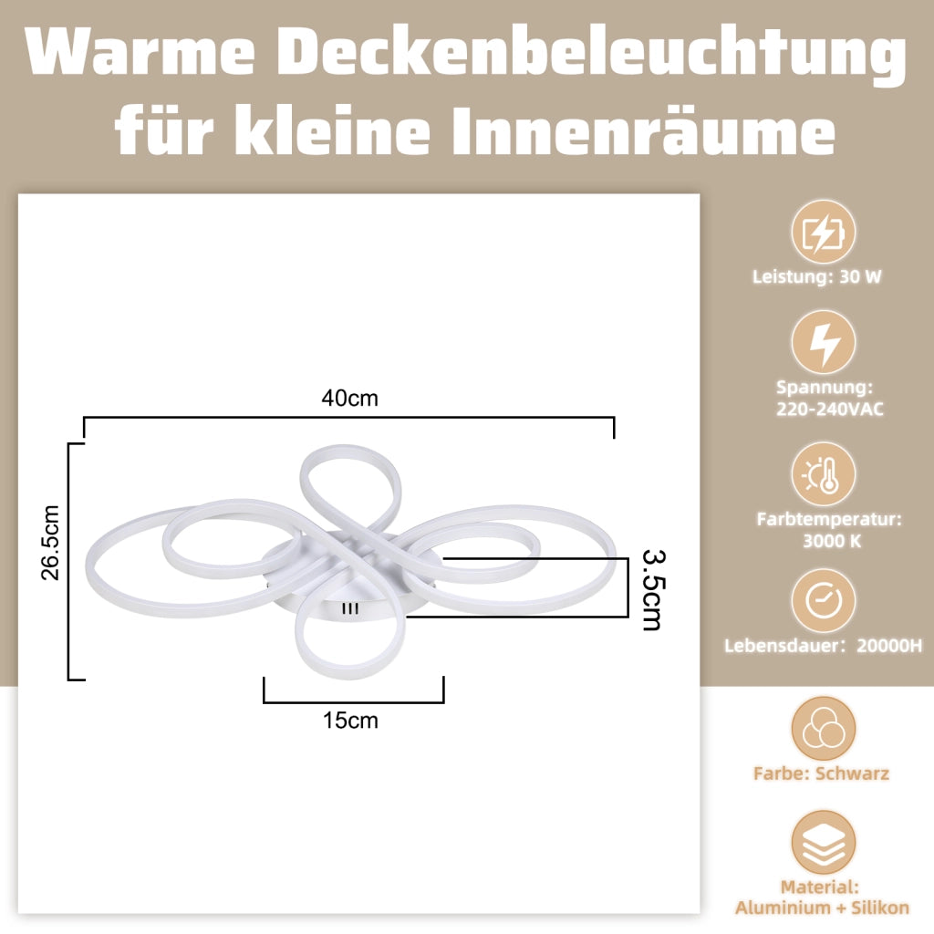 ZMH Lampada da soffitto plafoniera LED moderna bianca 40cm 30W 3000K luce calda