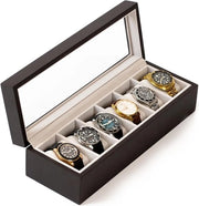 Cassa elegante in legno reale per 6 orologi con vetrino.