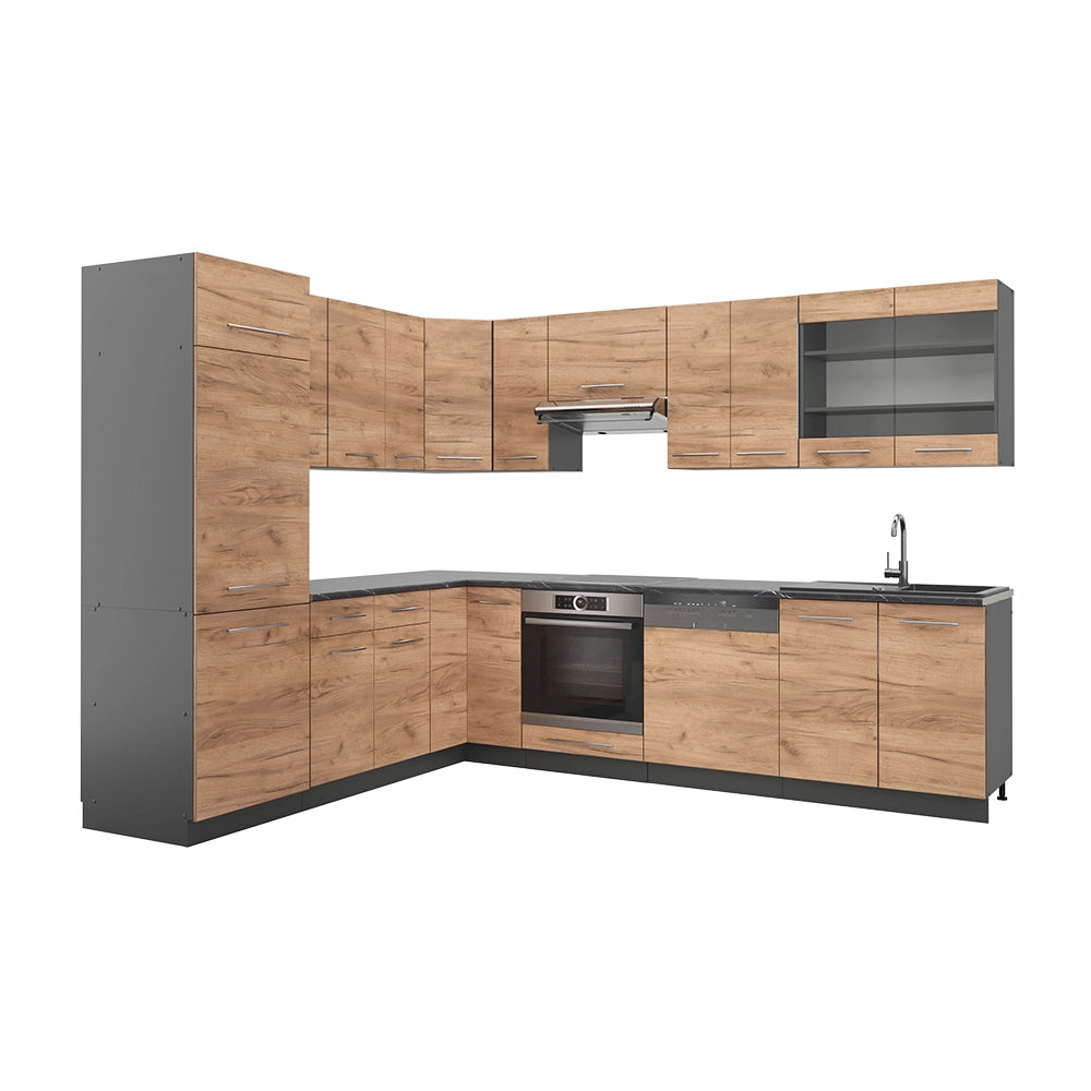 Cucina angolare completa Fame-Line Rovere dorato/Antracite 287 x 60 cm, PL Antracite Vicco