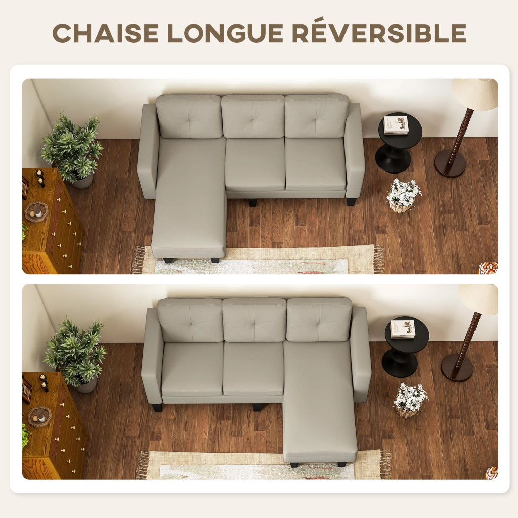 Divano angolare 3 posti con chaise longue reversibile ¨C zephmum ¨C beige, tessuto, 90x