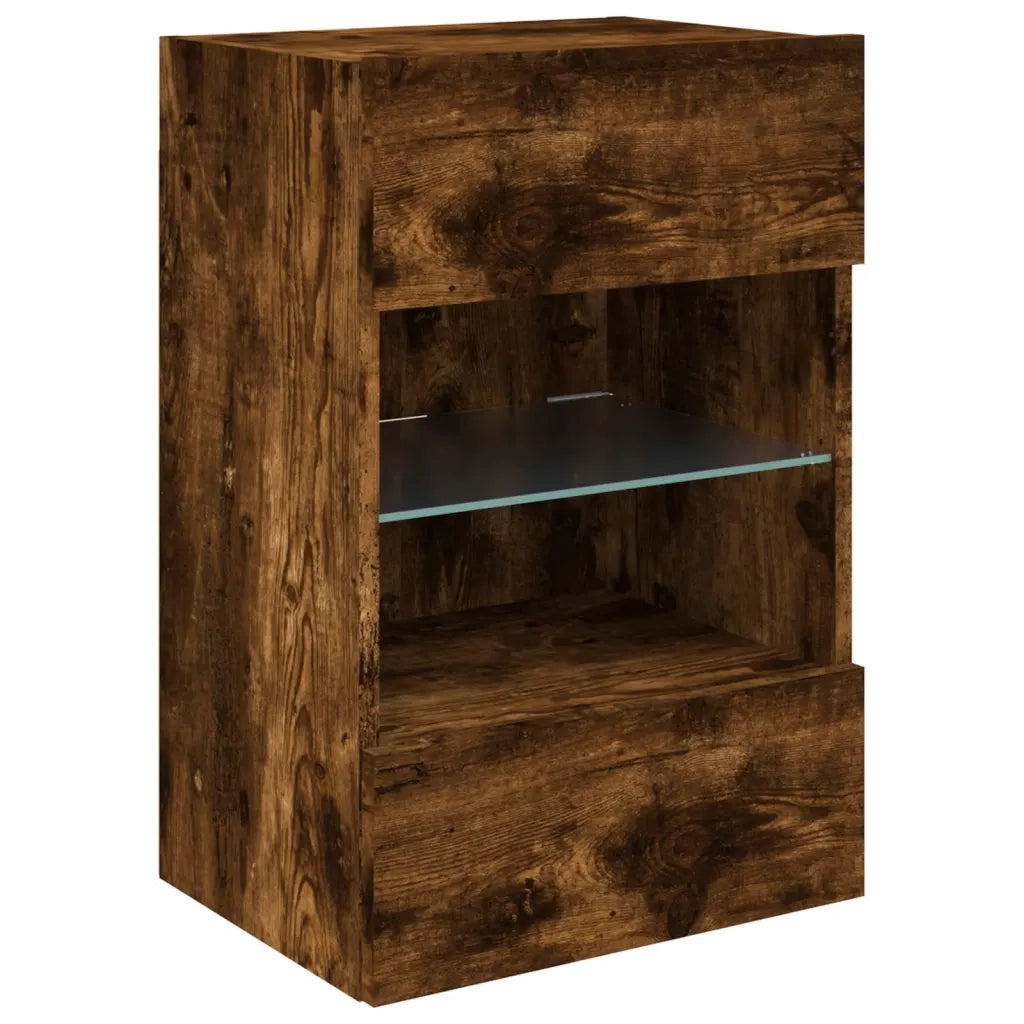 Mobile TV a Parete con Luci LED-Mobile TV a Muro Rovere Fumo 40x30x60,5 cm