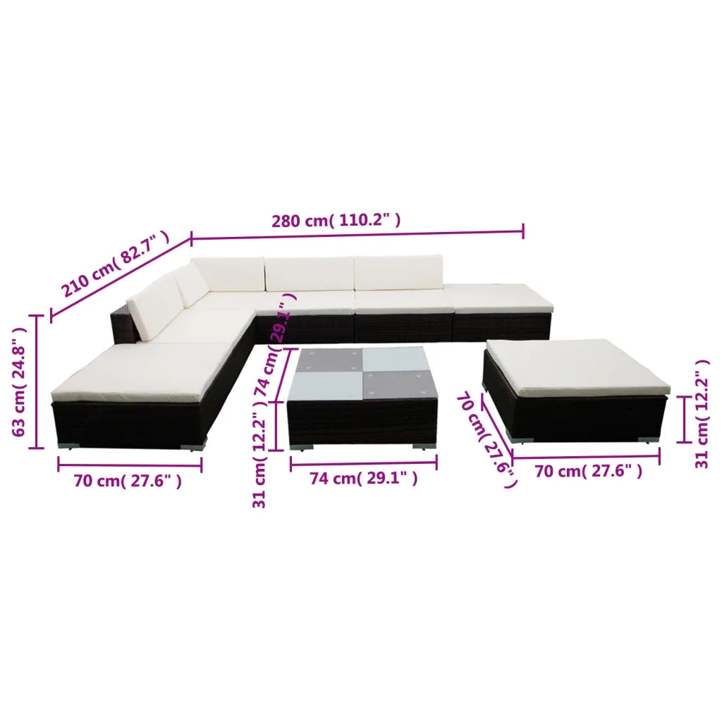 Set Divani da Giardino 8 pz con Cuscini in Polyrattan Marrone 42087