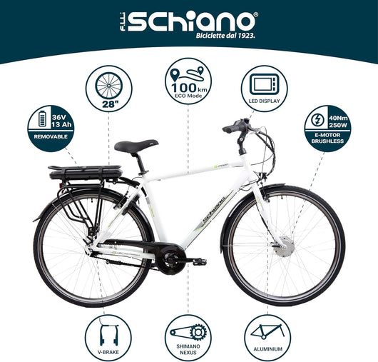 F.LLI SCHIANO E-MOON 28 " bicicletta elettrica per adulti, per uomo, con motore elettrico, a pedalata assistita, cambio