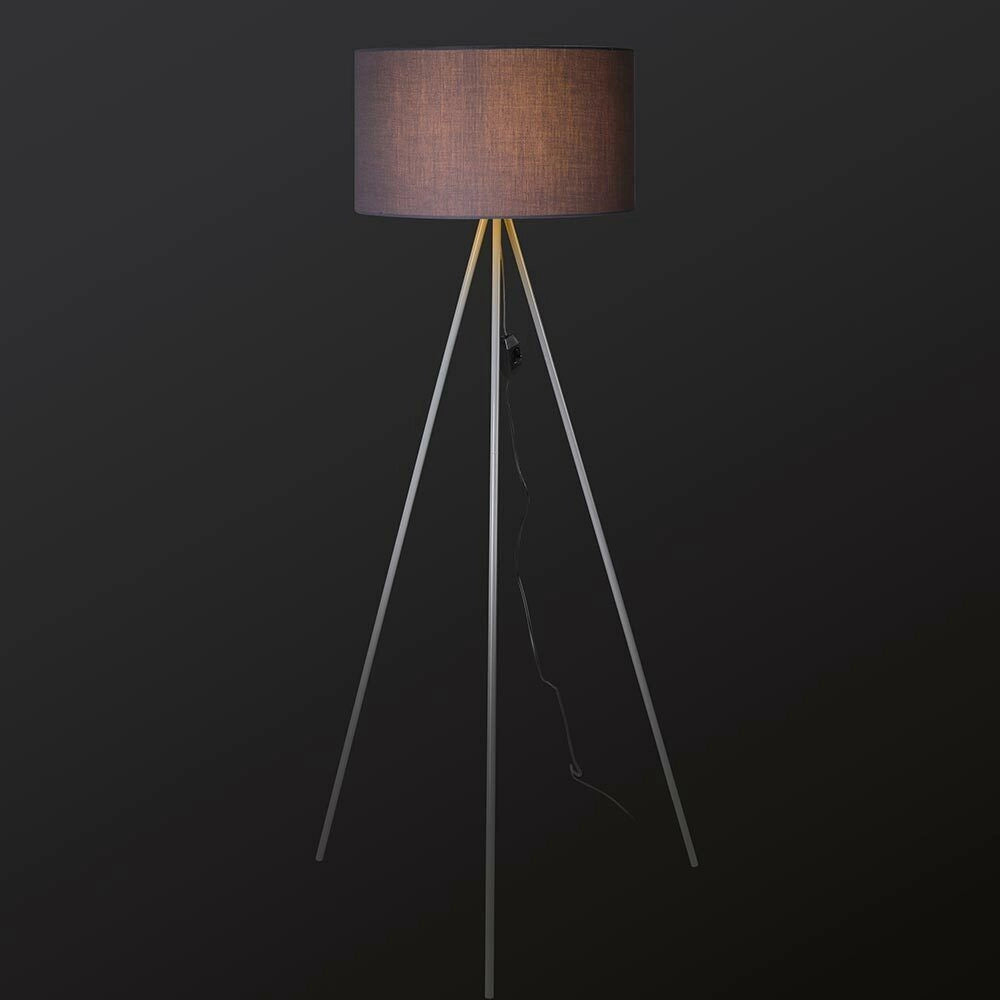 Lampada Piantana Treppiedi Dimmerabile Moderna Paralume E27 60W Tessuto Grigio
