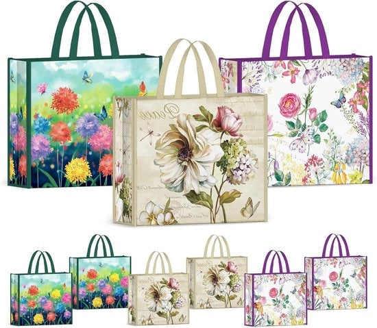 6 pezzi di borse da shopping floreali farfalle riutilizzabili lavabili pieghevoli con capacità di 50 libbre