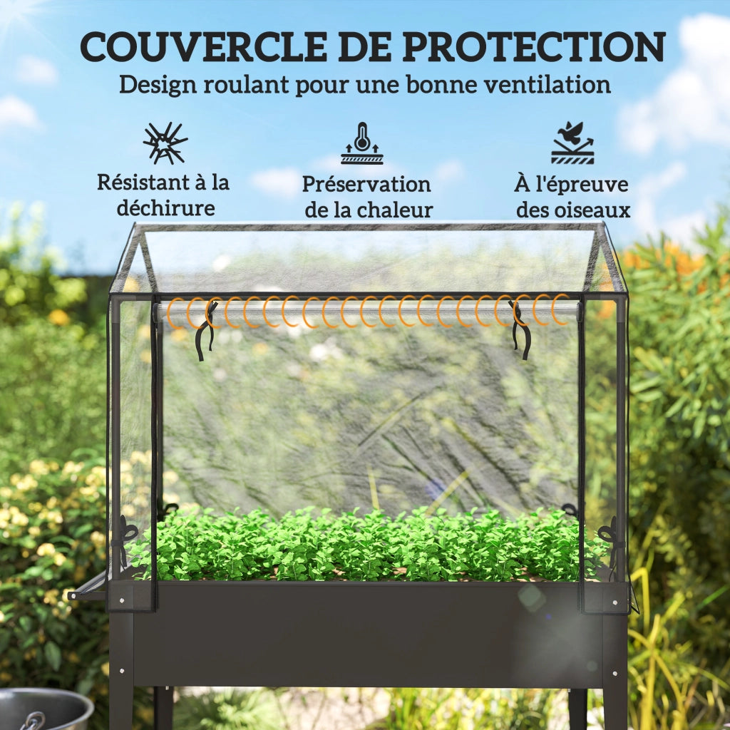 Vaso da giardino rialzato con ruote e telaio in PVC ¨C zephmum ¨C nero 100x45x152 cm